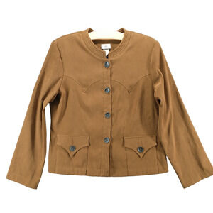 IC Collection by Connie Women's Jacket Brown Medium Solid Flap Pockets Vintage